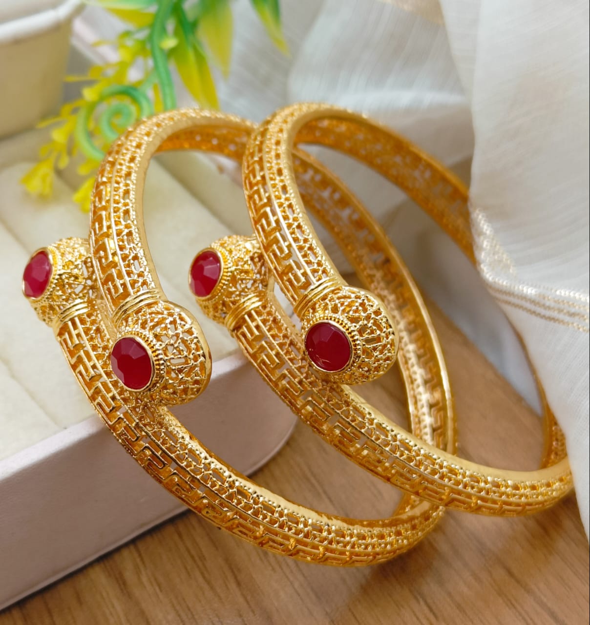 Printed 2 pieces gold plated bangles best quality printed bangles Sizes 2.4 2.6 2.8